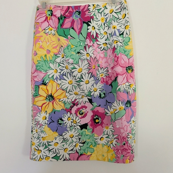 Vintage Floral Print Pencil Skirt Made In USA Cotton Beaded Detail - Picture 3 of 5